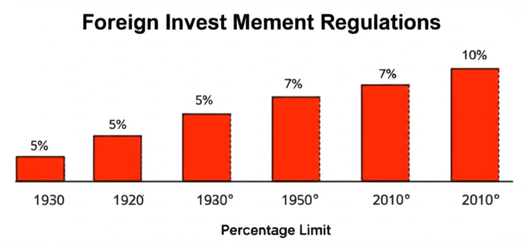台股漲跌幅歷史演變圖,呈現從無限制到5%、7%再到10%的時間線