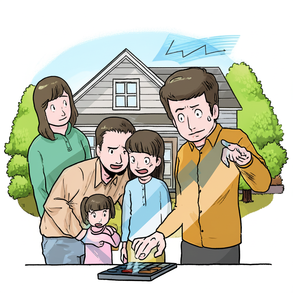 存錢罐歡迎更多硬幣,但旁邊有惱怒的通膨怪物,象徵儲蓄利息增加卻需防範通膨的插圖