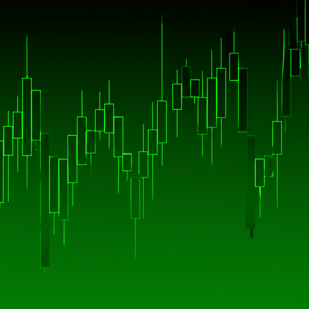 盤後交易的魅力與隱藏風險圖示,閃耀的股票圖表後方隱藏陰影象徵誘惑與危險
