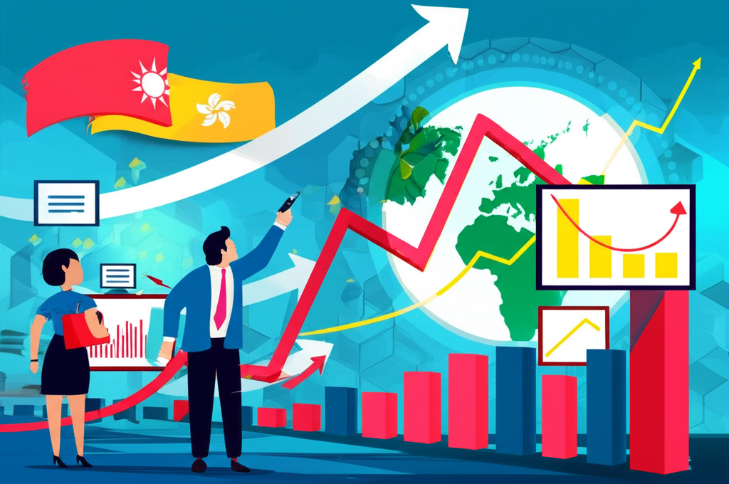 illustration of a Taiwanese and Hong Kong investor looking at a global stock market with charts and arrows symbolizing opportunities leverage and two way trading a powerful financial tool for market participation