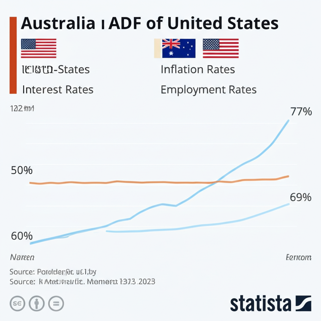 澳洲與美國經濟指標如利率、通膨、GDP 和就業的比較資訊圖