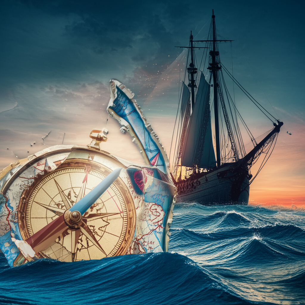 船隻在風暴金融市場中航行,使用交易策略作為指南