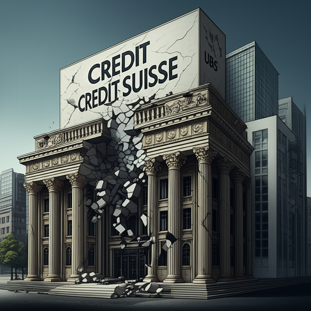 瑞士信貸金融大樓崩塌與瑞銀合併的全球金融市場插圖