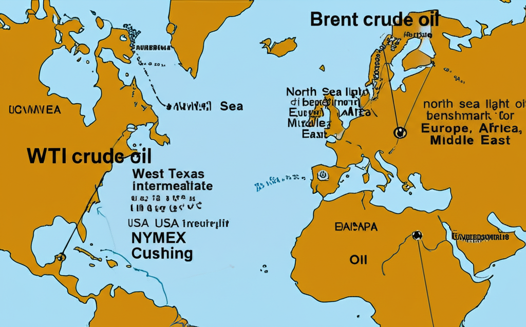 WTI 與布蘭特原油比較圖示:美國西德州輕原油 vs. 北海布蘭特原油