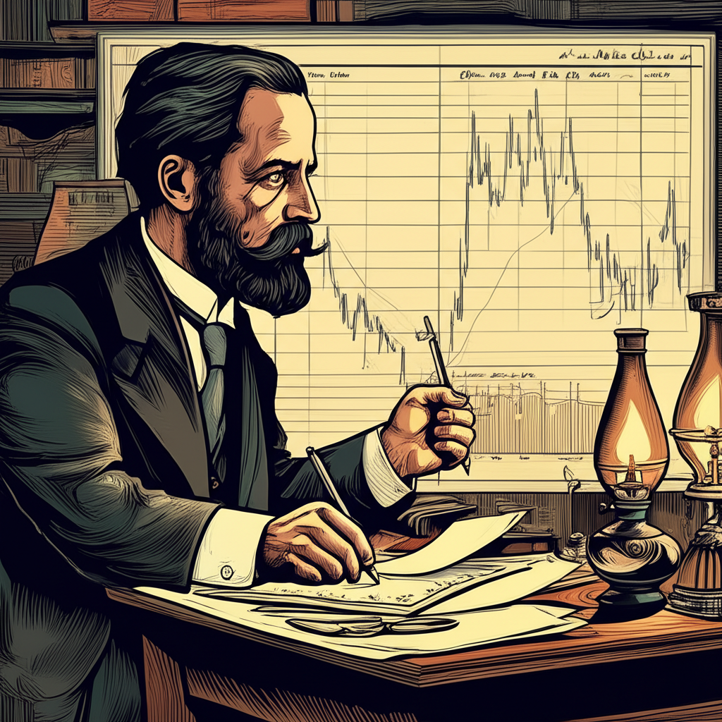 查爾斯·道分析股票市場圖表與成交量資料的插圖