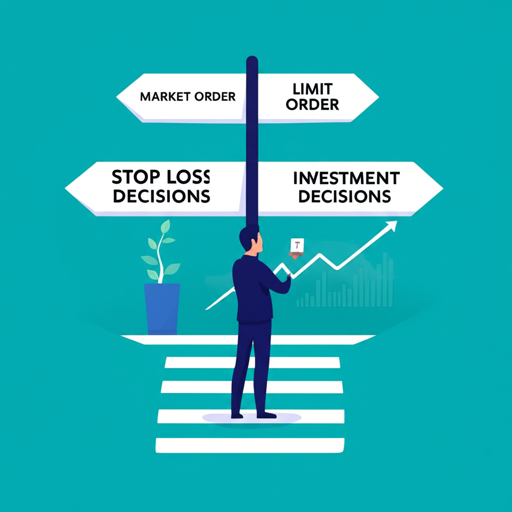 不同掛單類型選擇的十字路口插圖，引導至成功投資決策