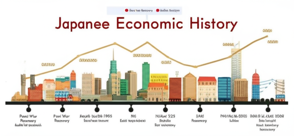 日本經濟歷史時間線與日經平均指數波動圖