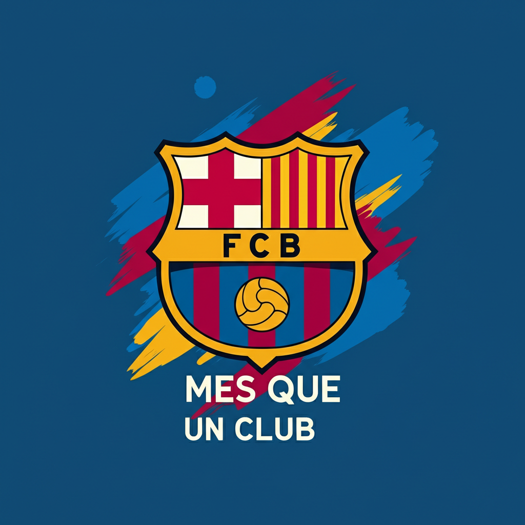 巴塞隆納足球俱樂部徽章與足球及不只是一家俱樂部標語,象徵加泰隆尼亞驕傲與豐富足球遺產