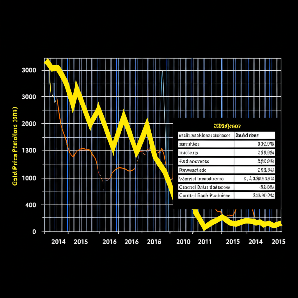2014-2015年黃金價格詳細圖表,強調美元強勢與央行政策下的下行趨勢