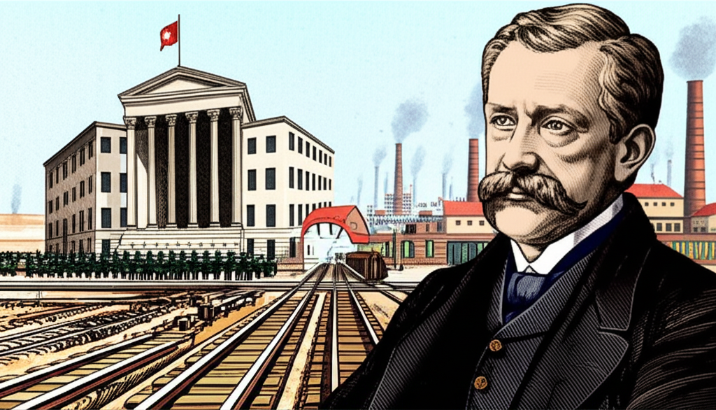 阿爾弗雷德·埃舍爾創立銀行與瑞士工業化背景的歷史插圖