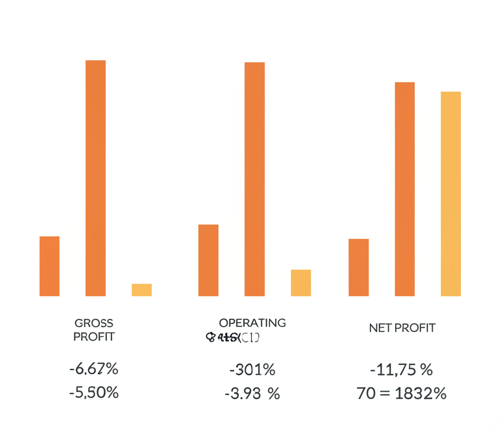 財務儀表板顯示毛利、營業利潤與淨利的圖表分析