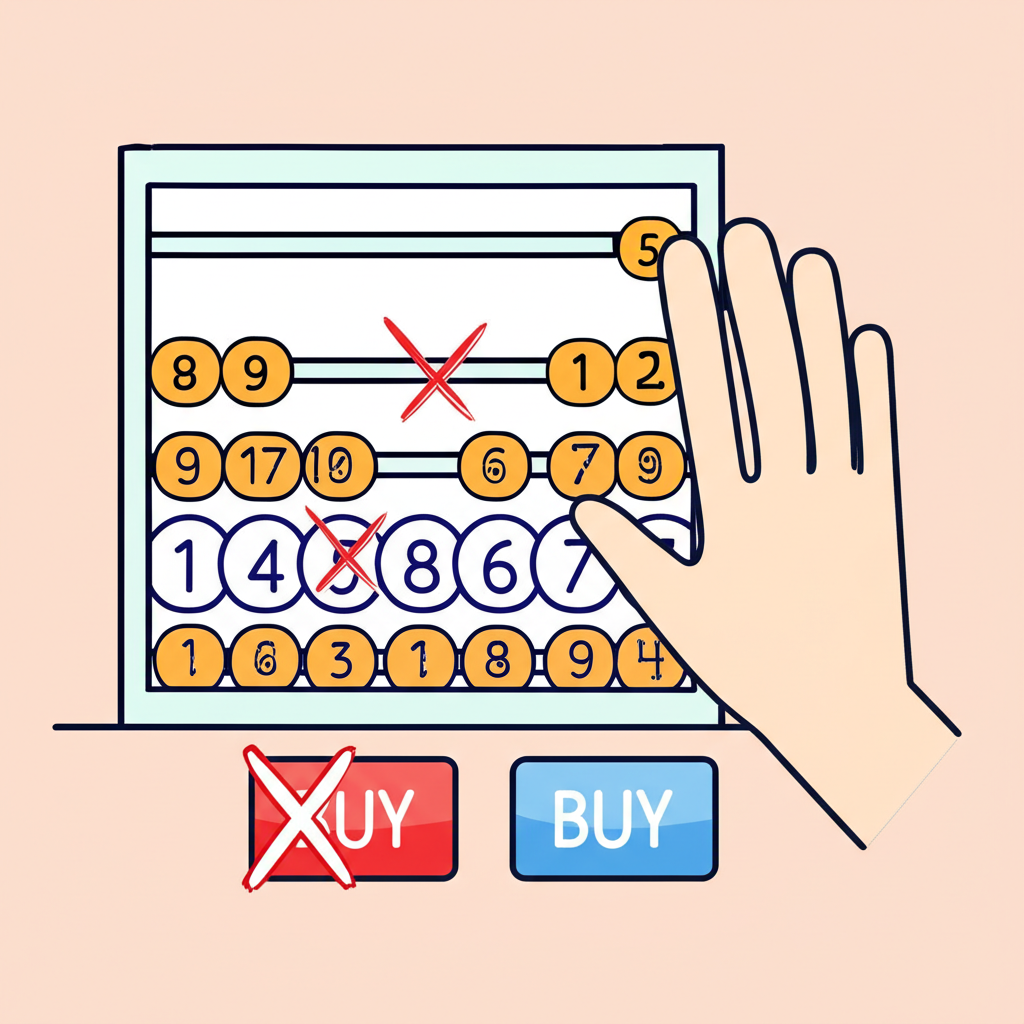 數字飛速上升的算盤顯示虧損累積,手試圖阻擋,買入鈕上紅叉標記