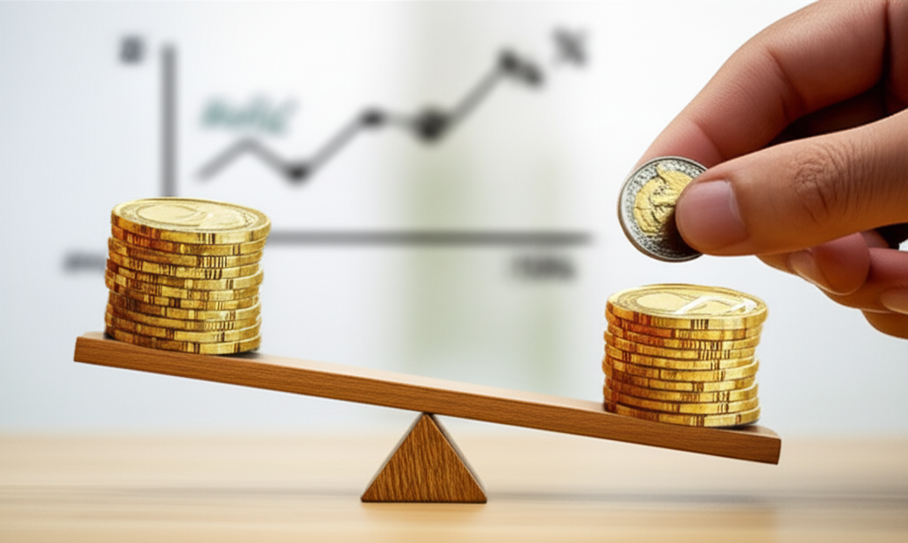 平衡歐元貨幣與穩定通膨目標的圖像,代表物價穩定與貨幣政策