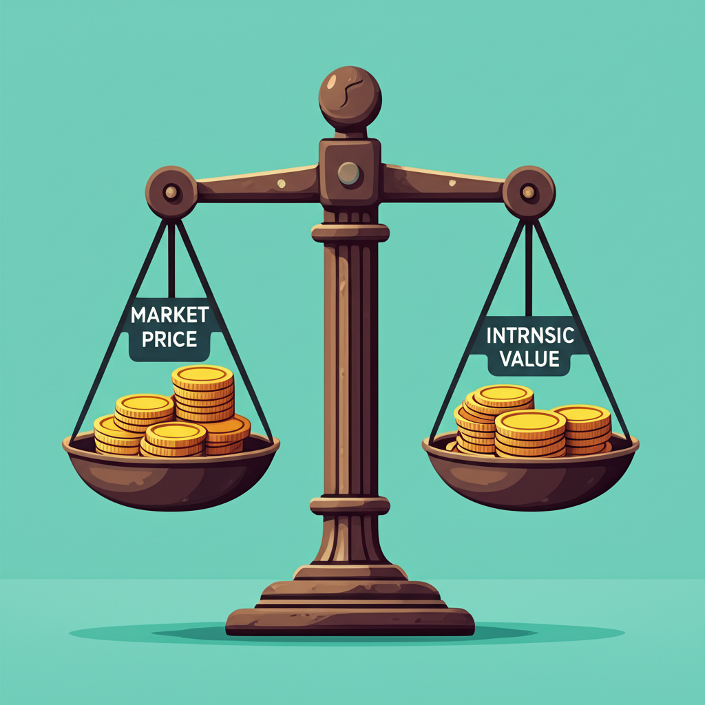 金融市場溢價與折價的平衡秤示意圖