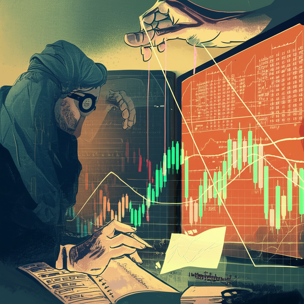 市場圖表中隱藏的手操縱價格運動,象徵操縱,交易者研究技術分析