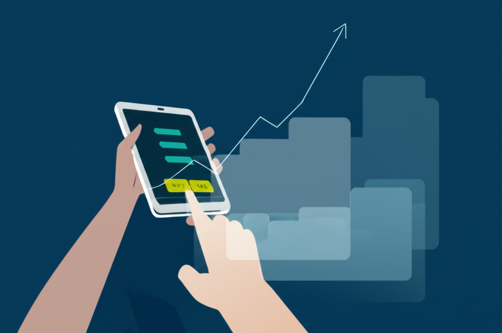 投資人自信下單股票的插圖，象徵策略性投資與高效交易