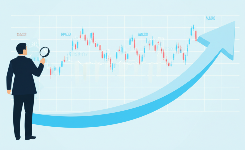 移動平均線MA20在股票圖表上的平滑曲線與投資者分析示意圖