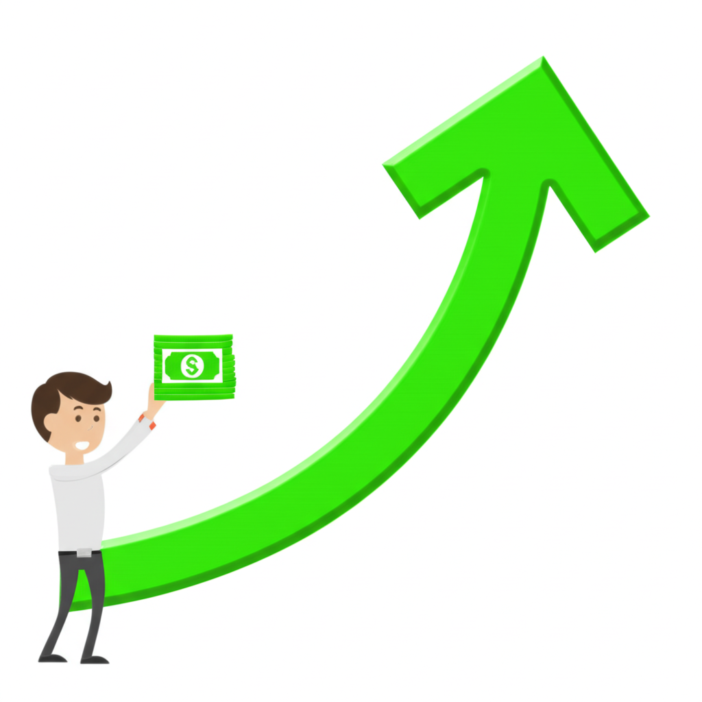 股票走勢圖顯示上漲趨勢,投資人低買高賣獲利的插圖