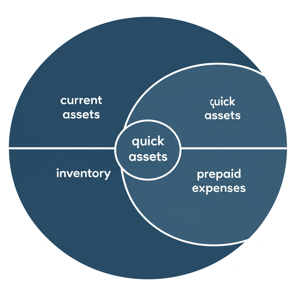 流動資產與速動資產的差異圖示,存貨與預付費用排除在外