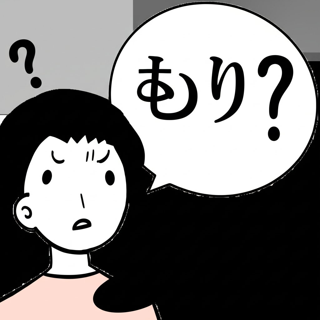 困惑學習日語「つまり」詞彙的插圖,顯示人物面對日文與問號的困惑表情