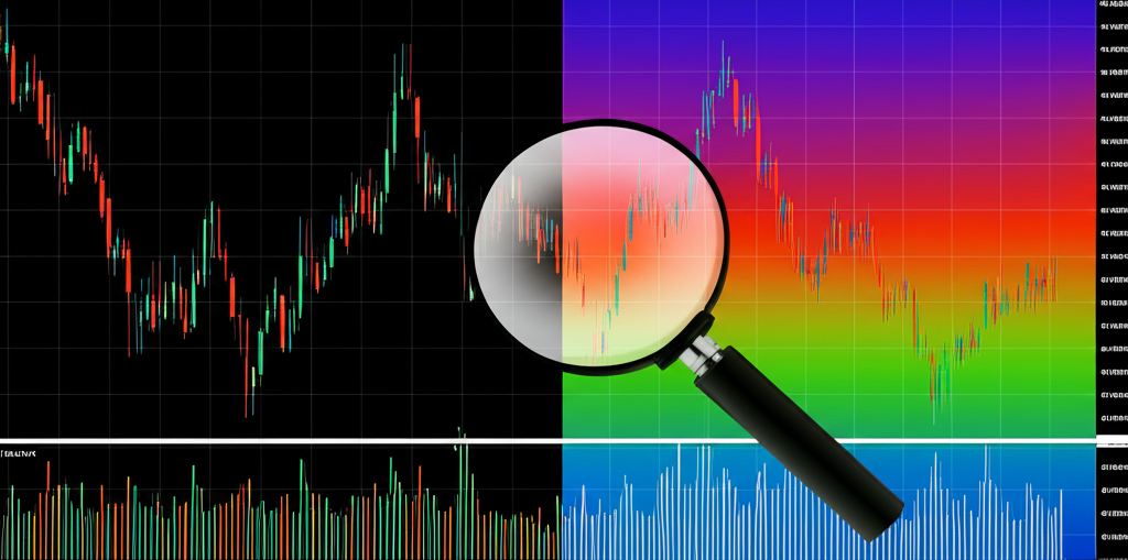 股票市場圖表顯示成交量柱狀圖與分析工具