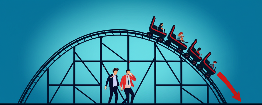 阿里巴巴股價如雲霄飛車般從高峰急墜,投資者在前景中顯露憂慮,代表市場壓力