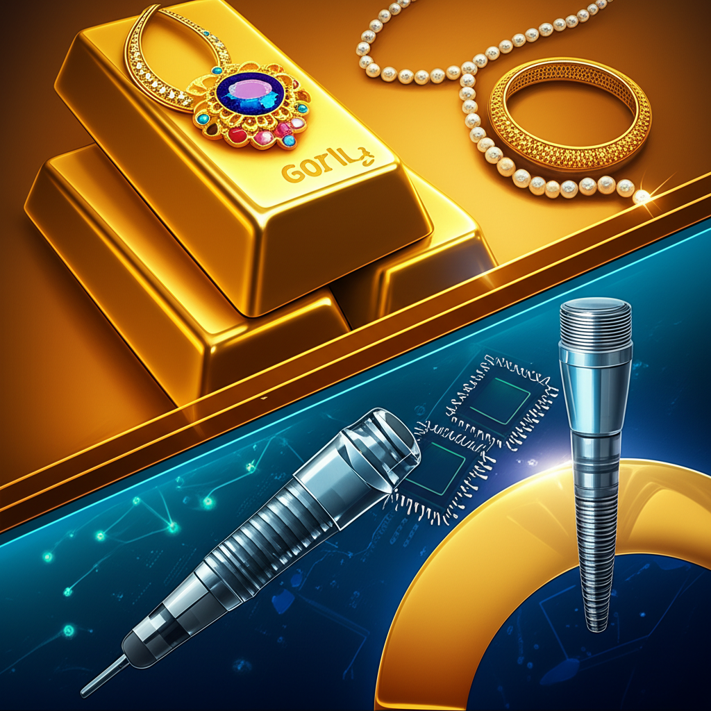 貴金屬的獨特特性如抗腐蝕和高密度,在珠寶、電子和醫療領域的應用示意圖