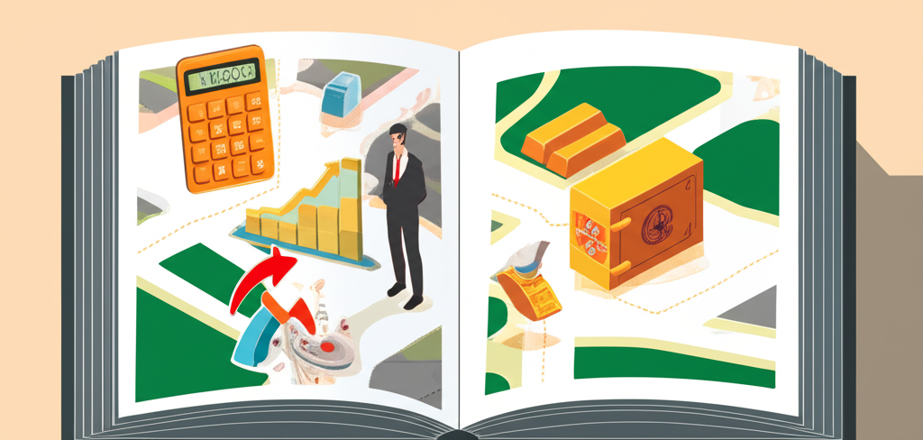 黃金投資全面指南示意圖,包括計算器、圖表和安全箱