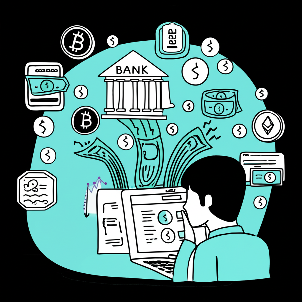 各種金融平台如加密貨幣交易所、股票經紀商和外匯平台,將資金轉出至銀行帳戶時伴隨隱藏成本的圖示