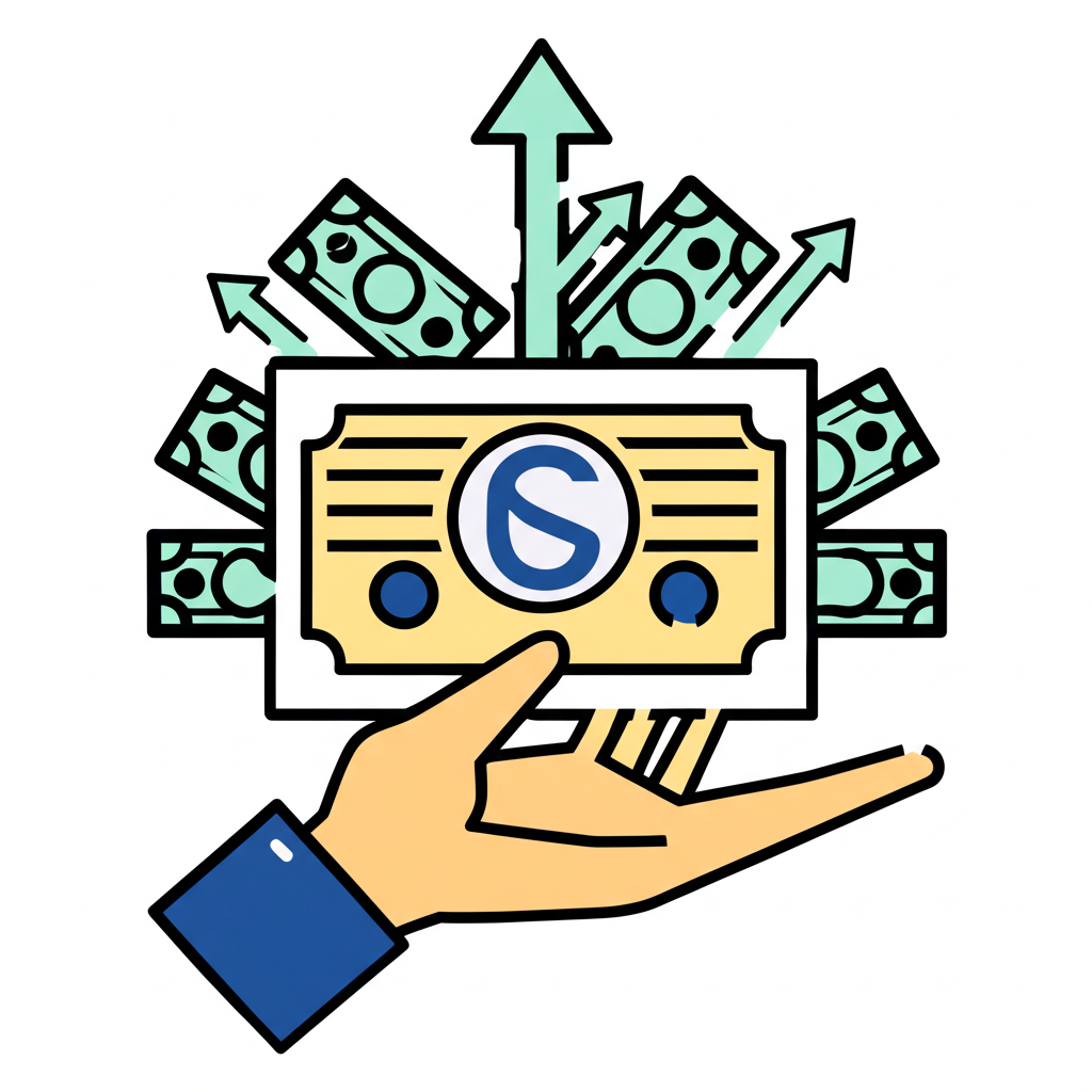 手持股票憑證代表公司部分所有權,並有資金流入的插圖