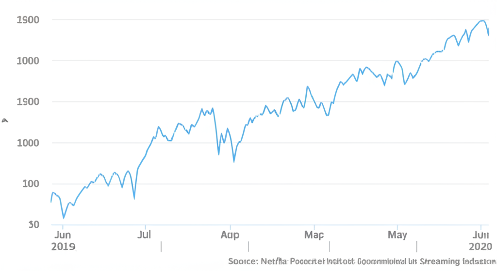 Netflix 歷史股價圖表,顯示高峰與低谷,反映市場事件與串流產業競爭