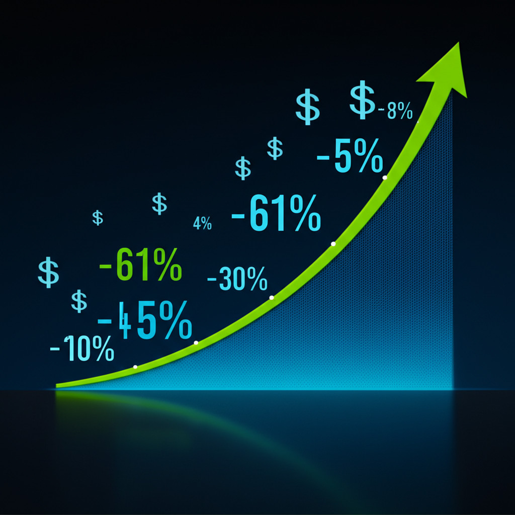 NVIDIA營收與獲利成長圖表,周圍環繞數字數據與財務符號
