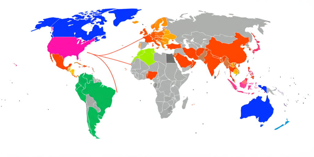 拉丁美洲地圖,突出使用西班牙語、葡萄牙語和法語的國家,展現與英語北美洲的區別,以及充滿活力的文化融合