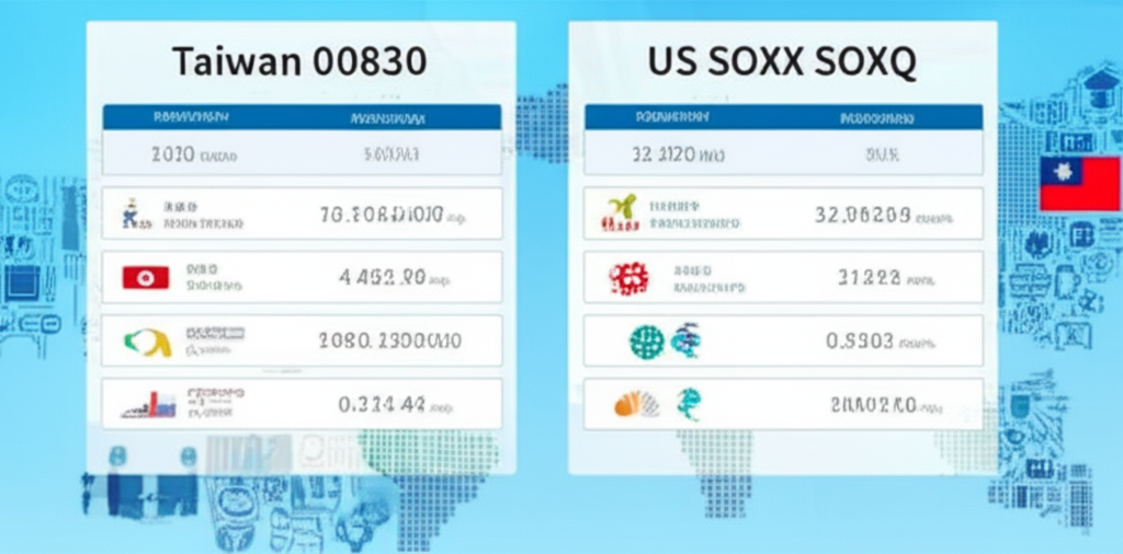 台灣半導體指數地圖,突出台積電、聯發科等企業建築,周圍環繞電路圖案