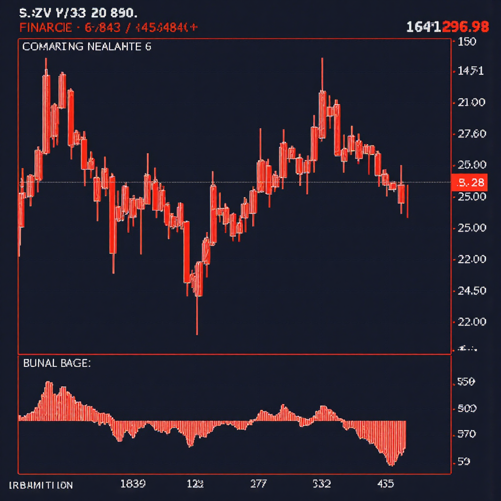 財務圖表顯示上漲價格趨勢與下方遞減動量指標形成背離圖案