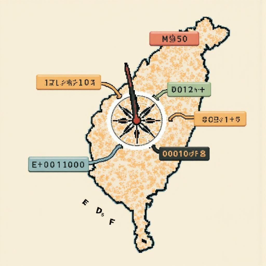 指南針指向台灣熱門ETF代號如0050和0056的奇幻插圖,傳達投資指引與方向