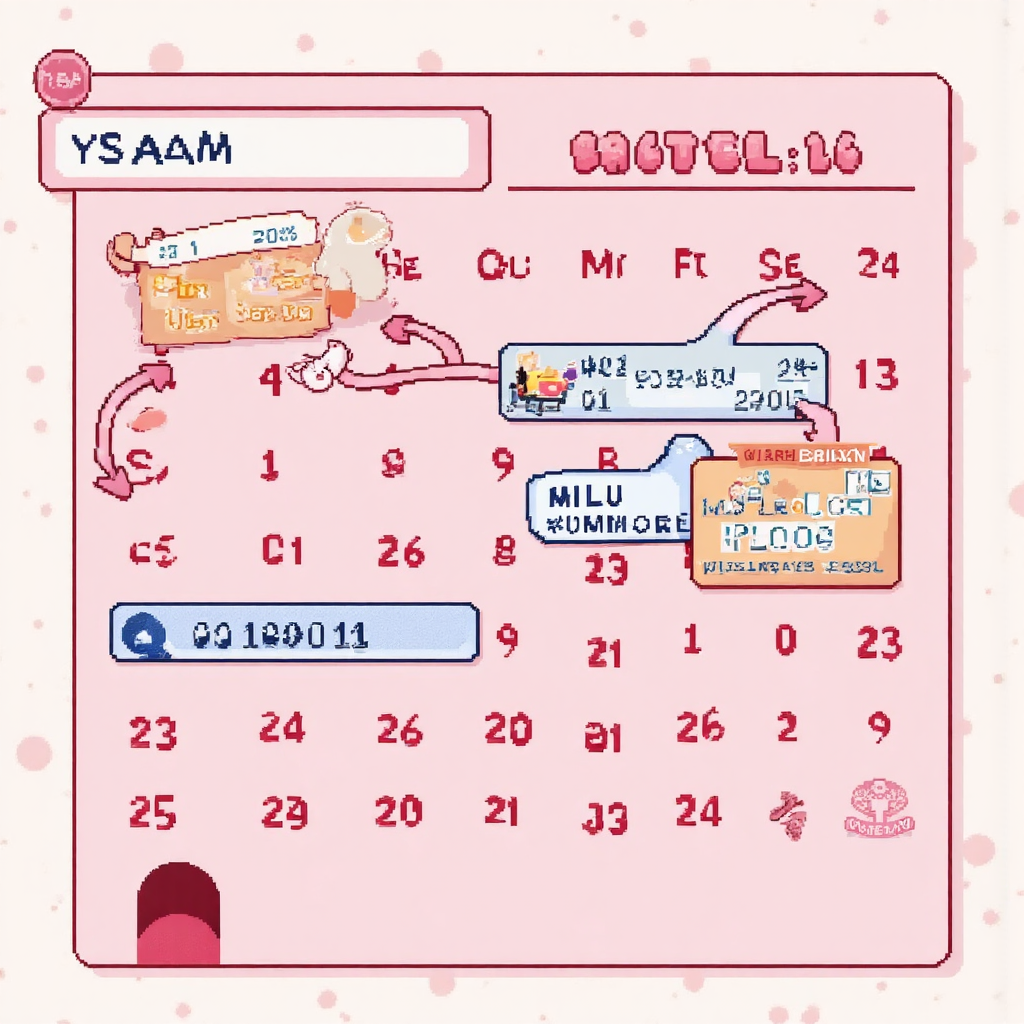 日曆上圈出除權息重要日期的像素藝術插圖，柔和粉彩色調與股票代碼