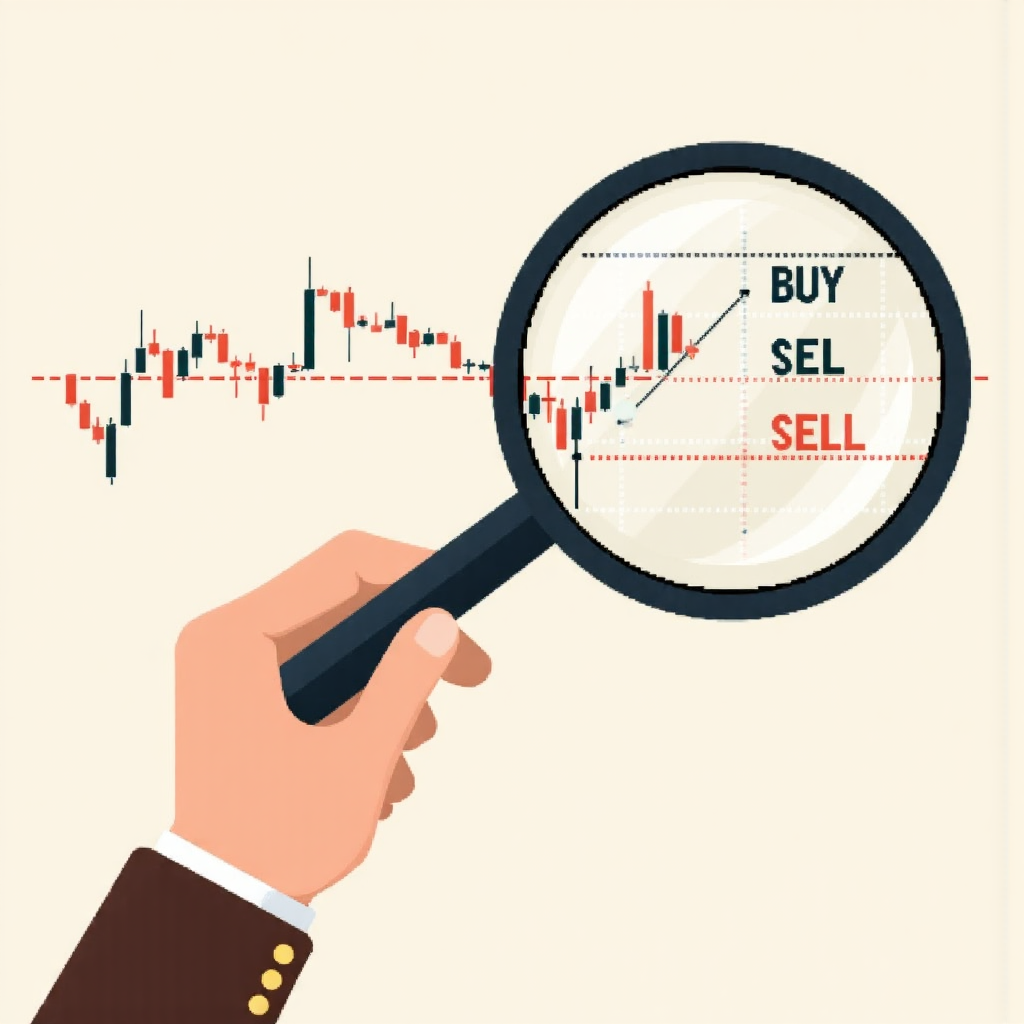 放大鏡檢視金融圖表,揭示買入價與賣出價的細微差異