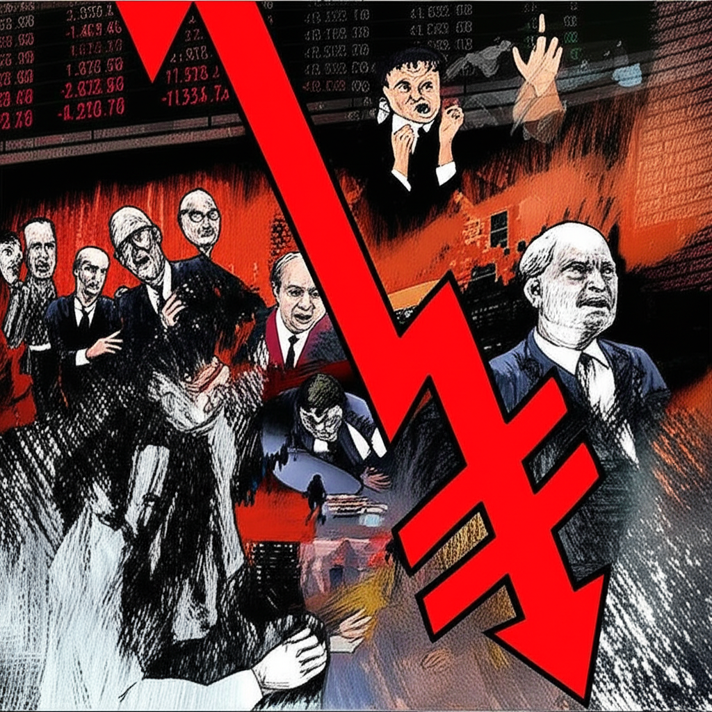 土耳其里拉貶值經濟危機插圖,展示貨幣下跌與民眾掙扎的場景