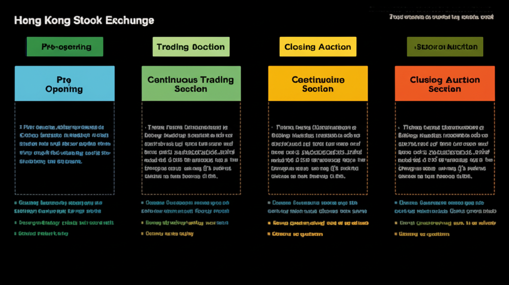 說明香港股市不同交易階段的功能，包括盤前、持續交易與收市競價