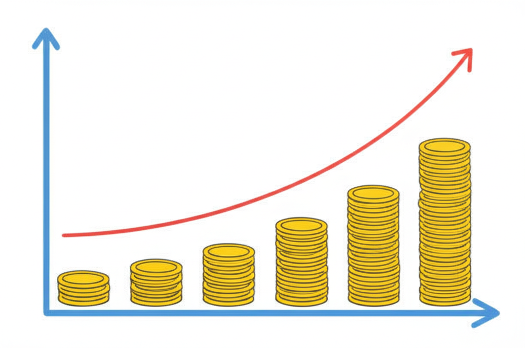 單利與複利增長曲線比較圖,展示複利加速效應