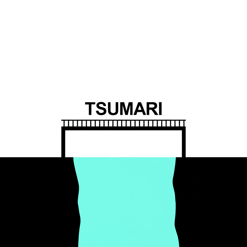 日語「つまり」作為連接詞橋樑的插圖,顯示總結與澄清功能連結複雜句子的過程