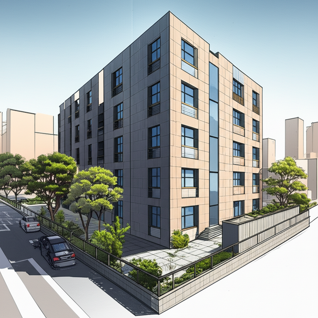 高雄尋常院現代住宅建築特色插圖,強調設計元素與城市背景下的生活方式選擇