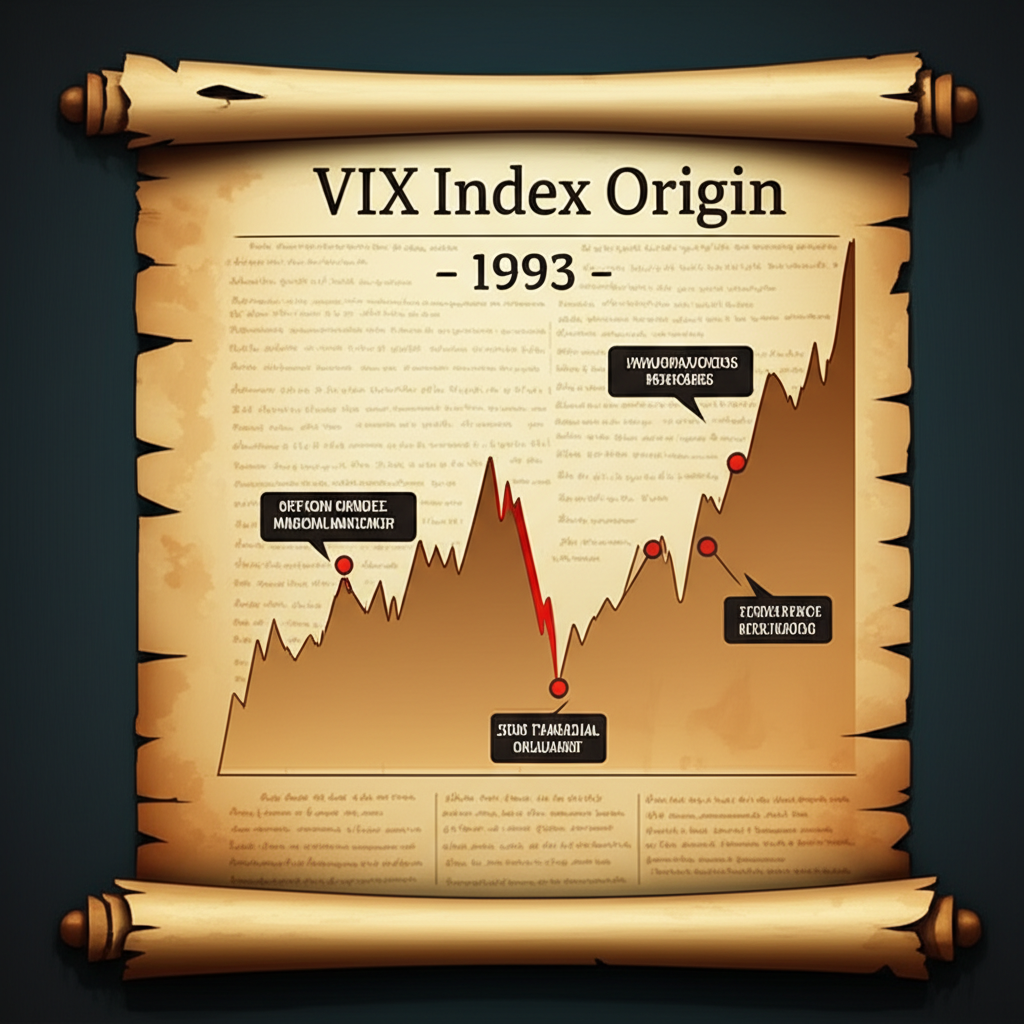 VIX 指數歷史起源圖,展示 1993 年 CBOE 推出與危機中的角色