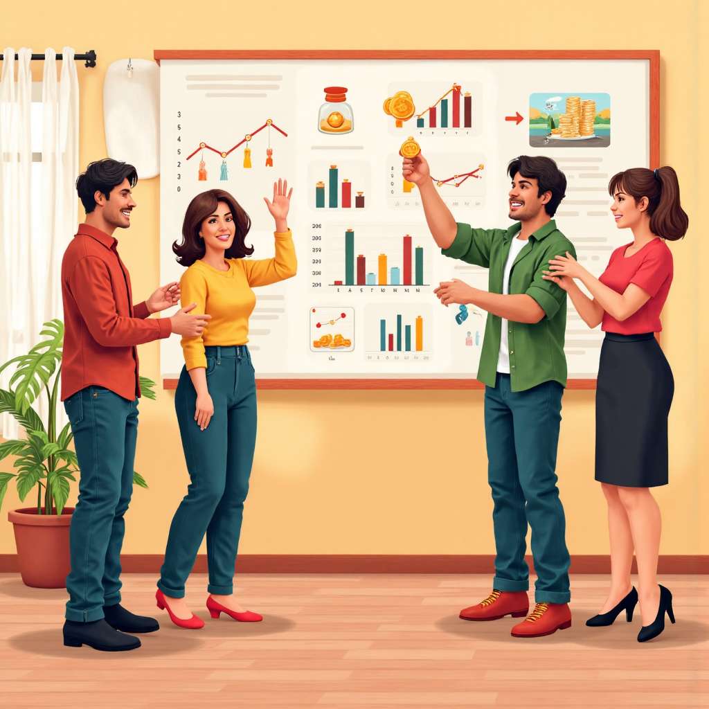 像素藝術風格的多樣人群自信規劃財務與成長幣圖示