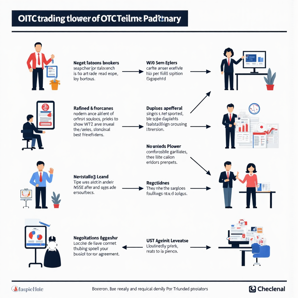 OTC 交易流程的資訊圖表插圖，顯示經紀商撮合與協議過程