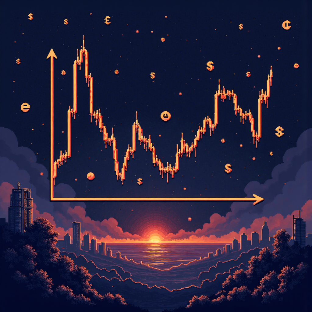 抽象的收益率曲線圖表，上升和下降線條，背景有經濟符號如齒輪和貨幣符號